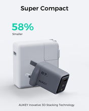 Load image into Gallery viewer, AUKEY PA-C3 Comet Mix 3 67W PD 3-Port GaN Wall Charger with PPS for Laptop & Mobile