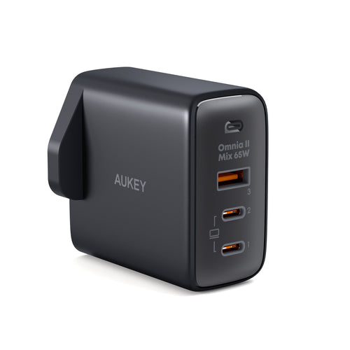 Aukey PA-B6T Omnia II 3-Port 65w PD & Super Fast Charging (PPS) Wall Charger with GaN Power Technology