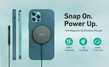 Load image into Gallery viewer, Aukey LC-A1S Snap On 15W Qi-Compatible Fast Wireless Charging Wire (USB-C) Magsafe Compatible