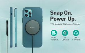 Aukey LC-A1S Snap On 15W Qi-Compatible Fast Wireless Charging Wire (USB-C) Magsafe Compatible